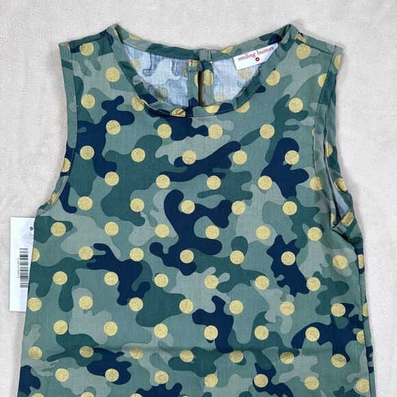 Smiling Button Girls Size 6 Green Camo Gold Polka Dot Tunic Dress New - Picture 5 of 7